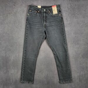 Levis 501 Skinny Jeans Womens 28x28 Black Worn In High Rise Button Fly Denim NEW